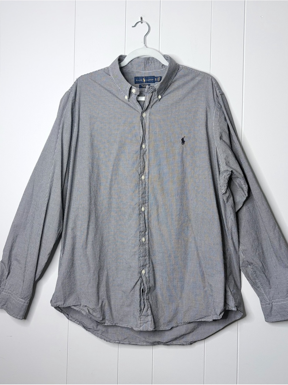 Ralph Lauren Men’s Button Down Dress Shirt Black White Checked Classic XL